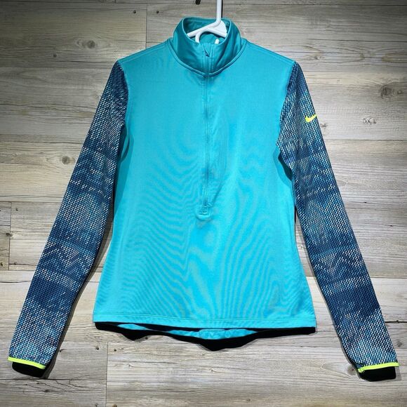 Nike Pro Hyperwarm 1/2 Zip Thermal Pullover Women’s Large Blue Nordic Thumbholes - Picture 1 of 11